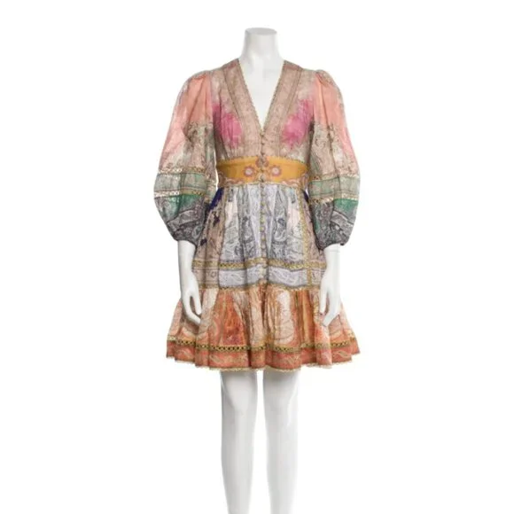 Zimmermann Pink and Blue Patterned Mini Dress - Picture 4 of 15